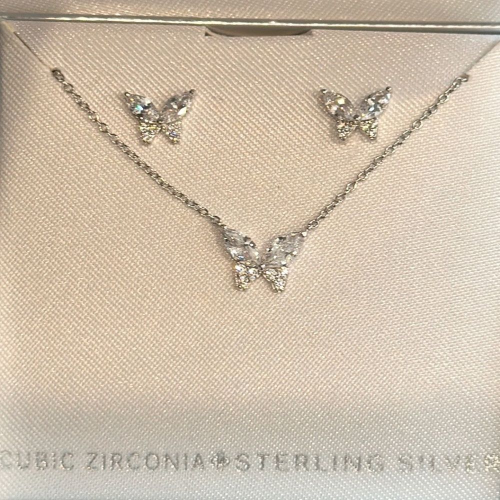Sterling Silver Butterfly Earrings And Necklace